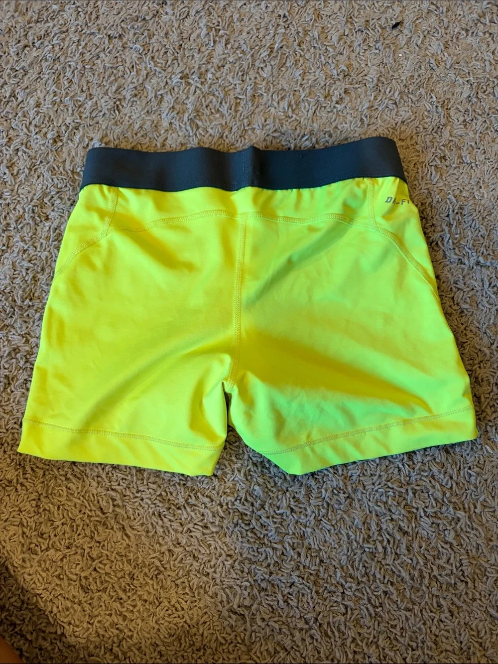 Nike Neon Yellow Fitness Compression Shorts with Black Waistband